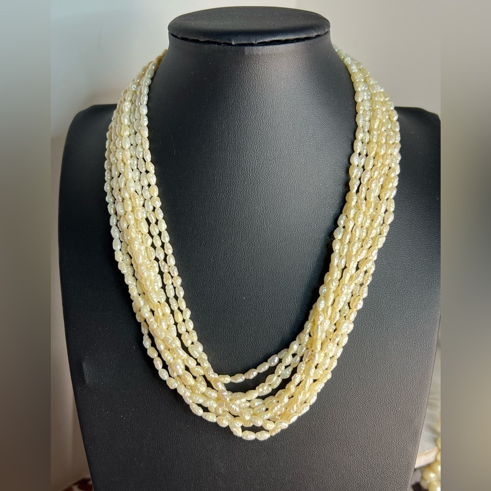 Vintage Cultured Rice Pearl 14k Yellow Gold Fish Hook Clasp 10 Strands 18” D2